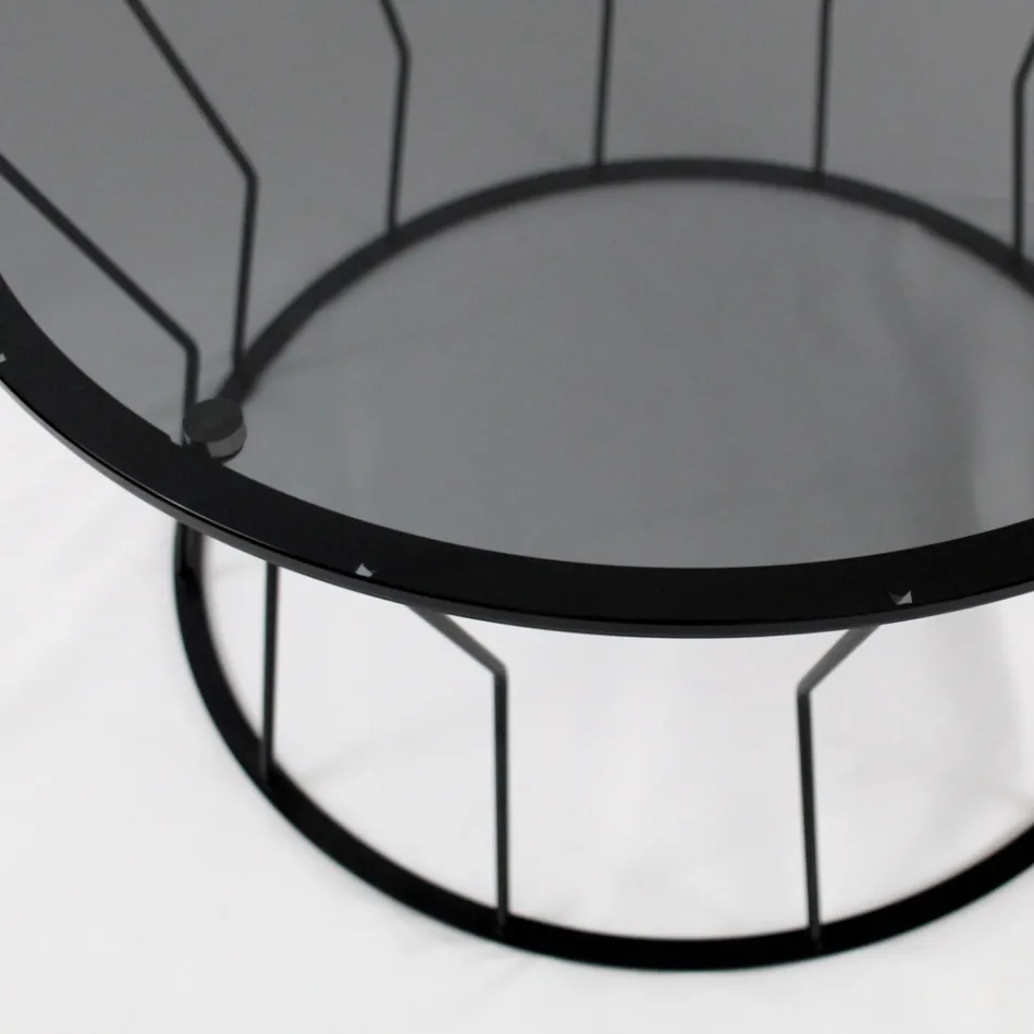 Round Coffee Table in Steel and Glass Made in Italy - Alisea Viadurini
