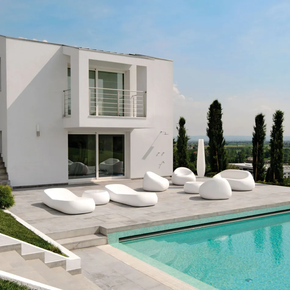 Garden Coffee Table with Round Top in Polyethylene Made in Italy - Tibaldo Viadurini