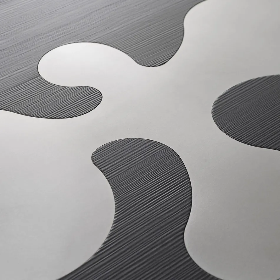 Black Lacquered Larch Coffee Table with Satin Stainless Steel Inserts - Vergine Viadurini