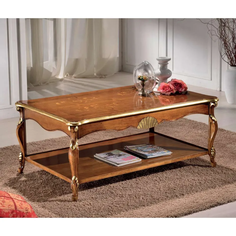Luxury Walnut Wood and Gold Inlaid Coffee Table Made in Italy - Cambrige Viadurini