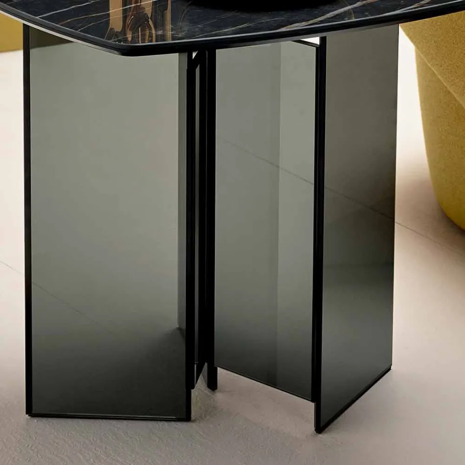 Sofa Side Table for Lounge with Ceramic Top and Smoked Glass - Random Viadurini