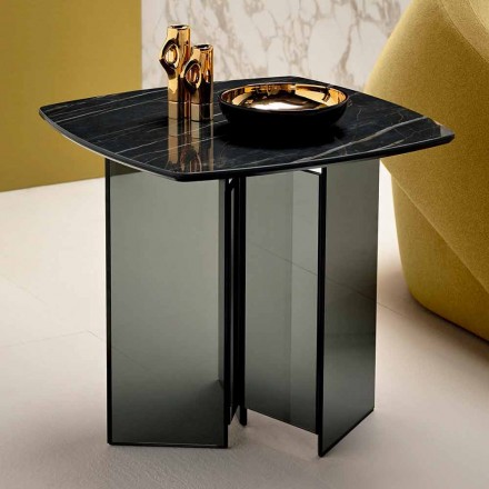 Sofa Side Table for Lounge with Ceramic Top and Smoked Glass - Random Viadurini