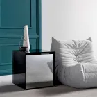 Sofa Side Table or Bedside Table in Smoked Glass with Wooden Drawer - Mantra Viadurini