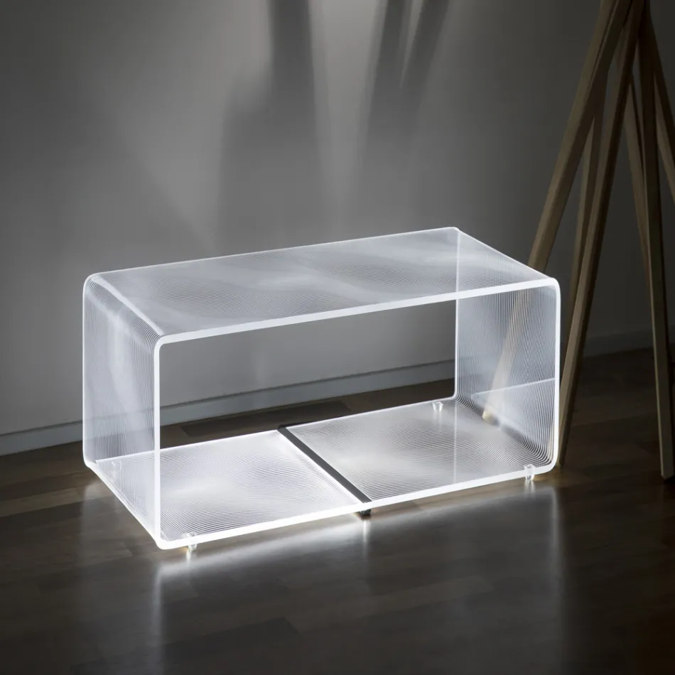 Transparent Acrylic Led Luminous Coffee Table Laser Engraved Decor - Robiola Viadurini