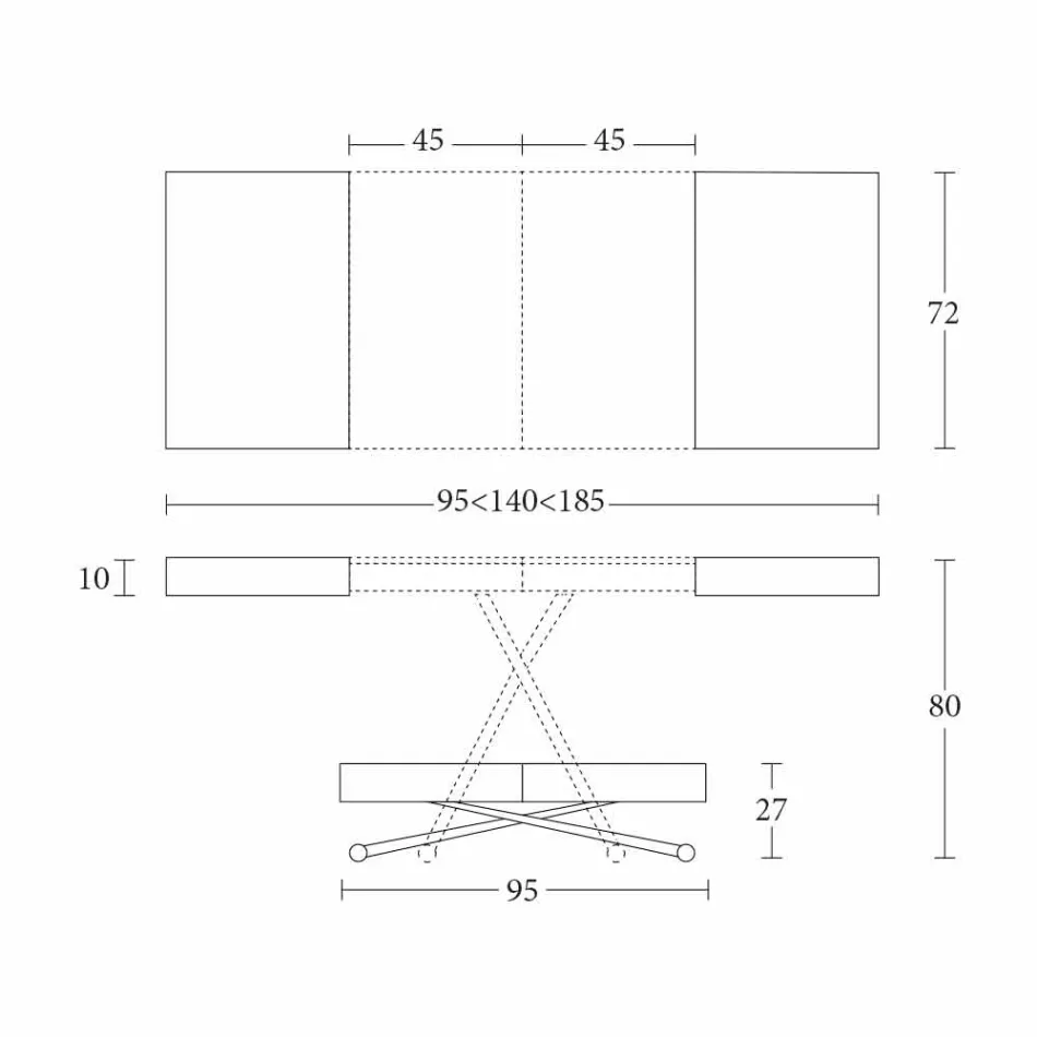 Modern Coffee Table in Wood and Transformable Metal Made in Italy - Spirit Viadurini