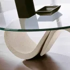 Oval Coffee Table in Beveled Glass and Synthetic Marble Made in Italy - Barbera Viadurini