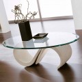 Oval Coffee Table in Beveled Glass and Synthetic Marble Made in Italy - Barbera