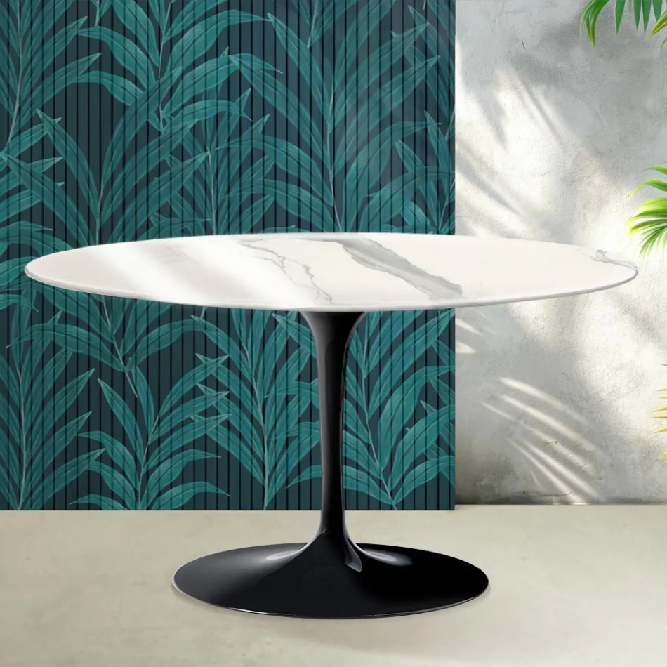 Saarinen Tulip Oval Coffee Table H 41 cm in Glossy Statuario Florim Ceramic - Scarlet Viadurini