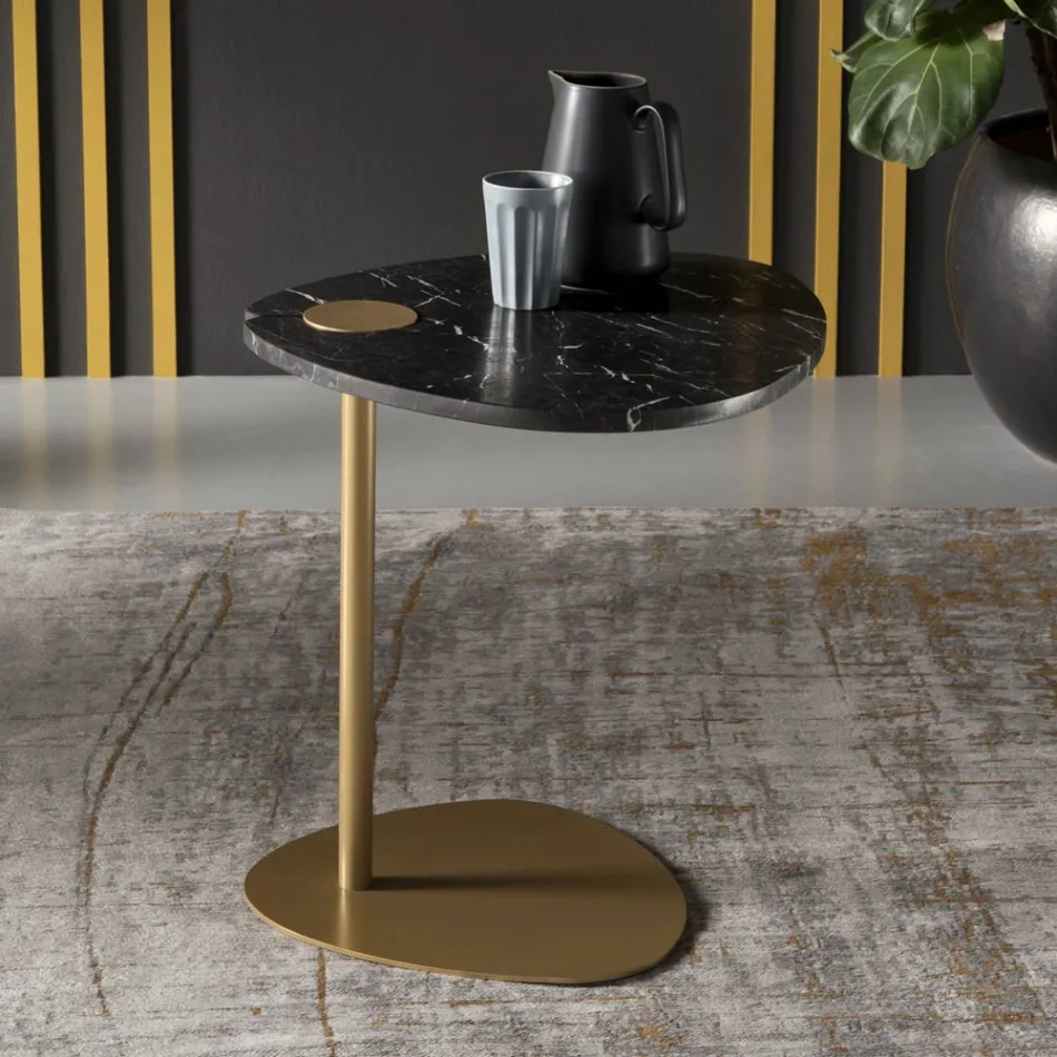 Coffee Table for Lounge in Metal and Marquinia Marble, Luxury Design - Yassine Viadurini