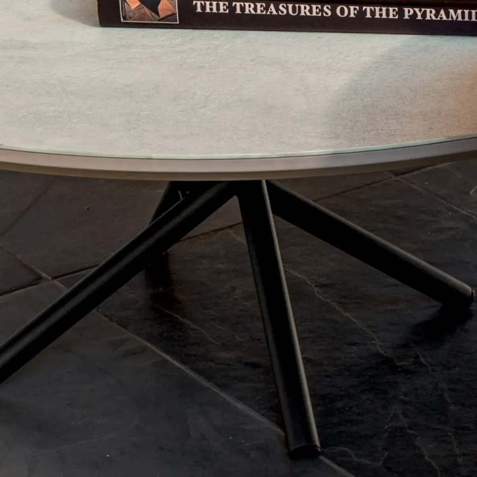 Round Coffee Table for Lounge Metal and Ceramic Base Oapca - Shanghai Viadurini