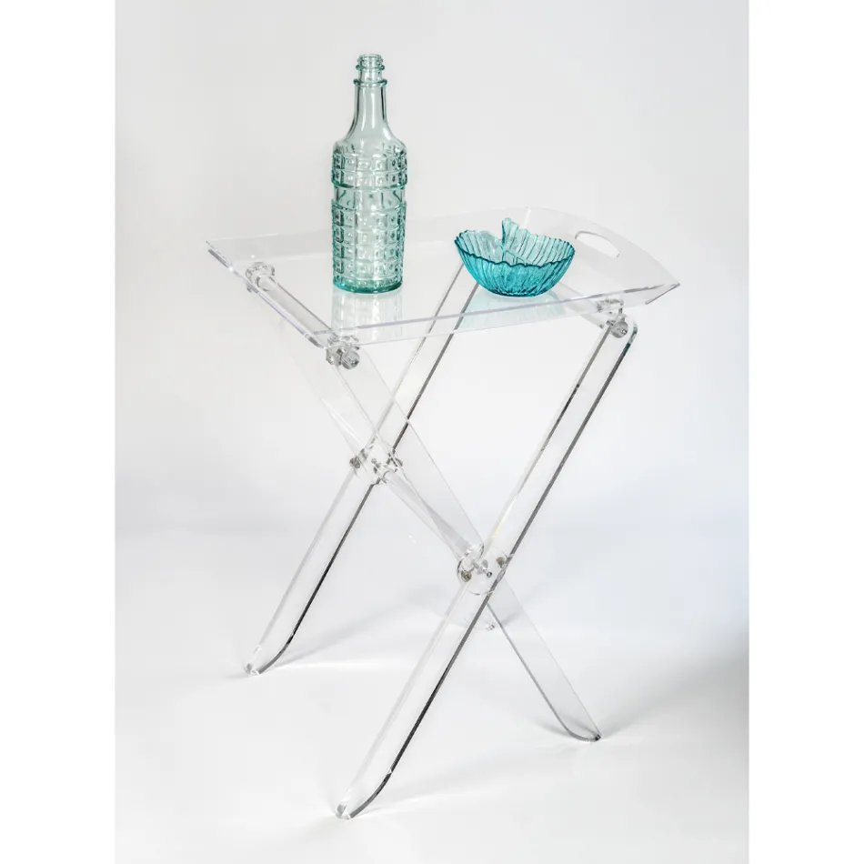 Folding Table with Transparent Plexiglass Tray 2 Sizes - Robbie Viadurini
