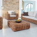 Garden Coffee Table-Pouf in Natural Rattan with Cushion Included - Keira