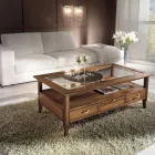 Rectangular coffee table with 4 drawers and 2 wooden pulls Made in Italy - Ade Viadurini