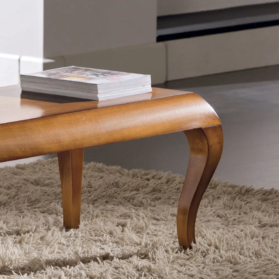 Rectangular Lounge Coffee Table in Patinated Cherry Wood Made in Italy - Ares Viadurini