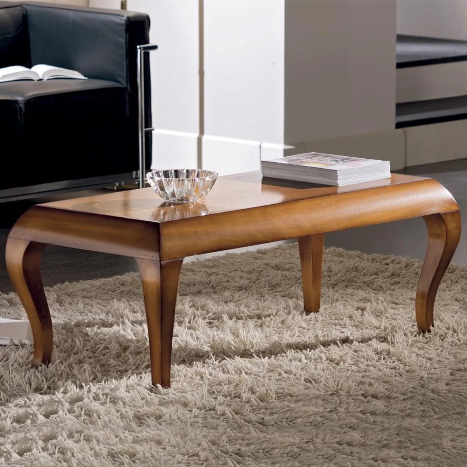Rectangular Lounge Coffee Table in Patinated Cherry Wood Made in Italy - Ares Viadurini