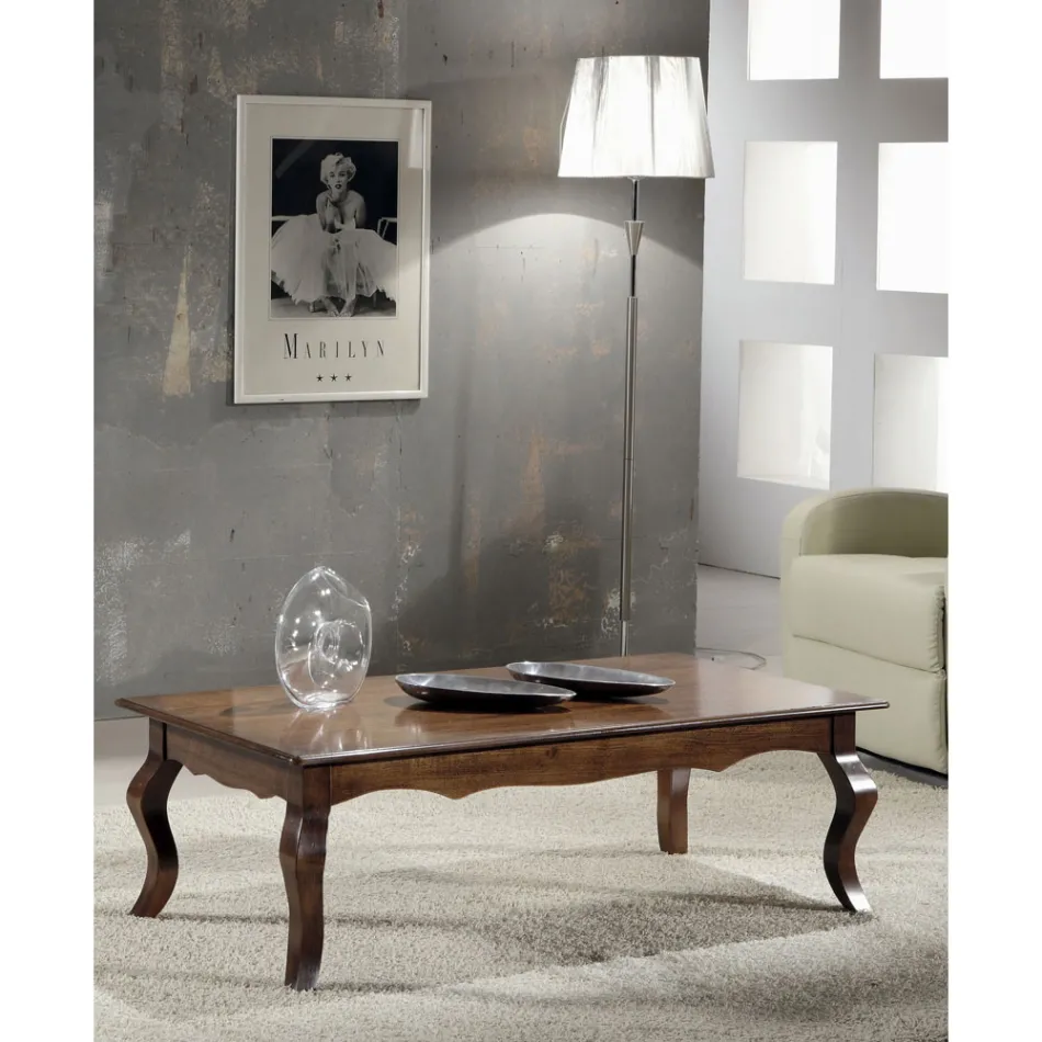 Rectangular Lounge Coffee Table in Patinated Walnut Wood Made in Italy - Afrodite Viadurini