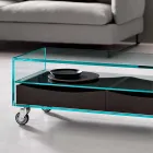 Rectangular Coffee Table in Extralight Glass with Drawers Made in Italy - Ganzo Viadurini