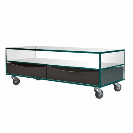 Rectangular Coffee Table in Extralight Glass with Drawers Made in Italy - Ganzo Viadurini