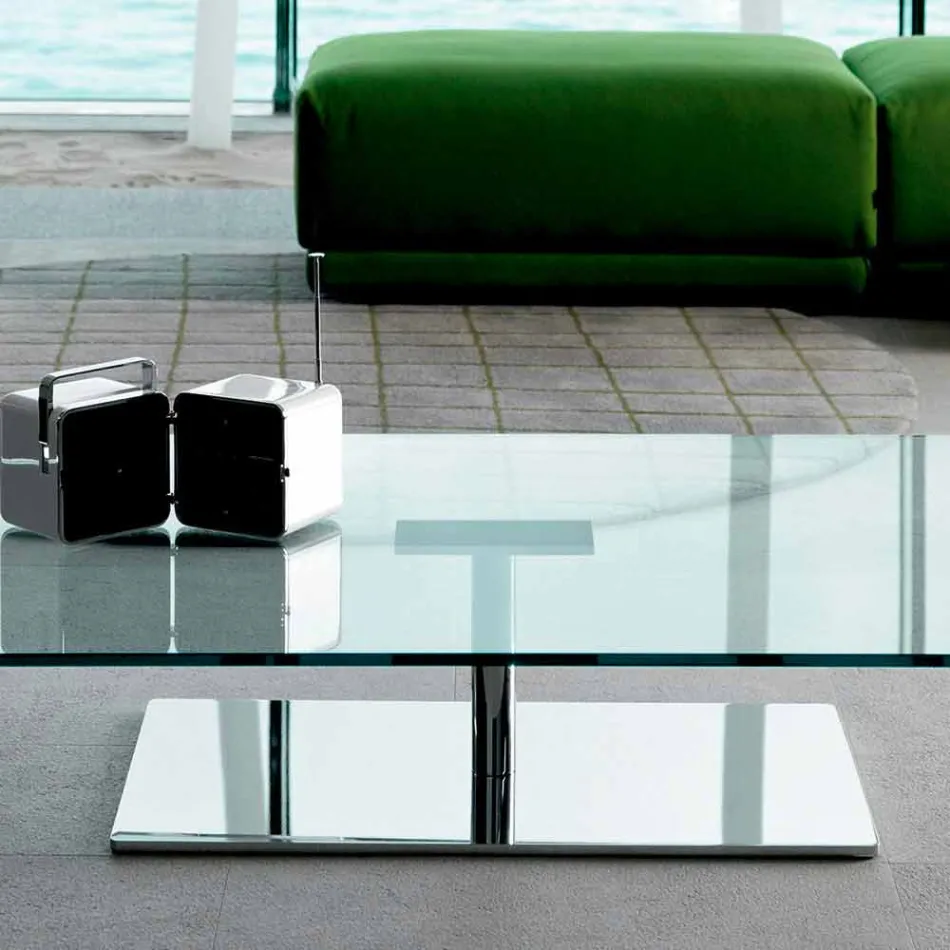 Rectangular Coffee Table for the Lounge in Extra-clear or Smoked Glass - Giovannino Viadurini