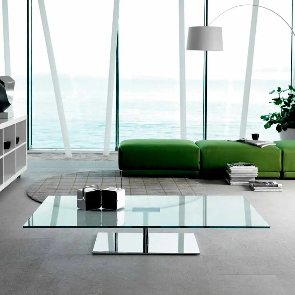 Rectangular Coffee Table for the Lounge in Extra-clear or Smoked Glass - Giovannino Viadurini