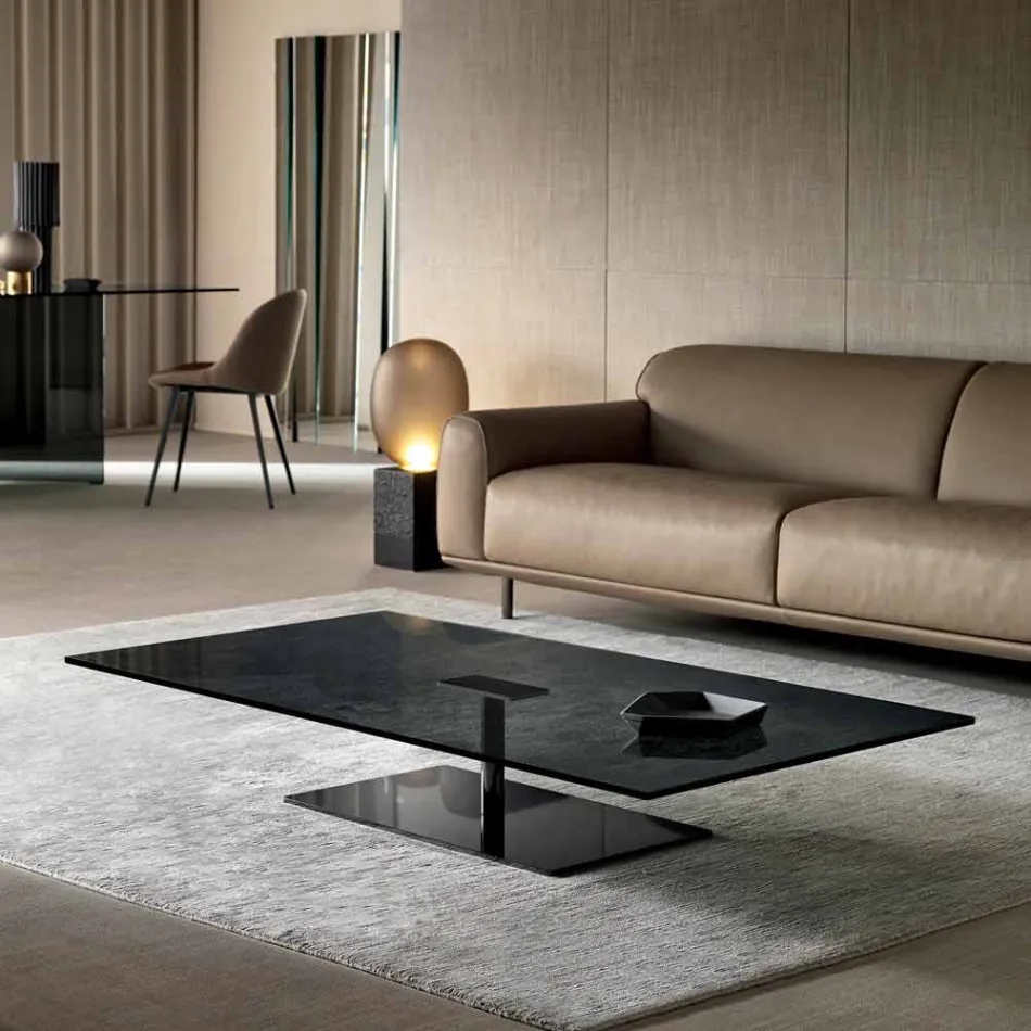 Rectangular Coffee Table for the Lounge in Extra-clear or Smoked Glass - Giovannino Viadurini