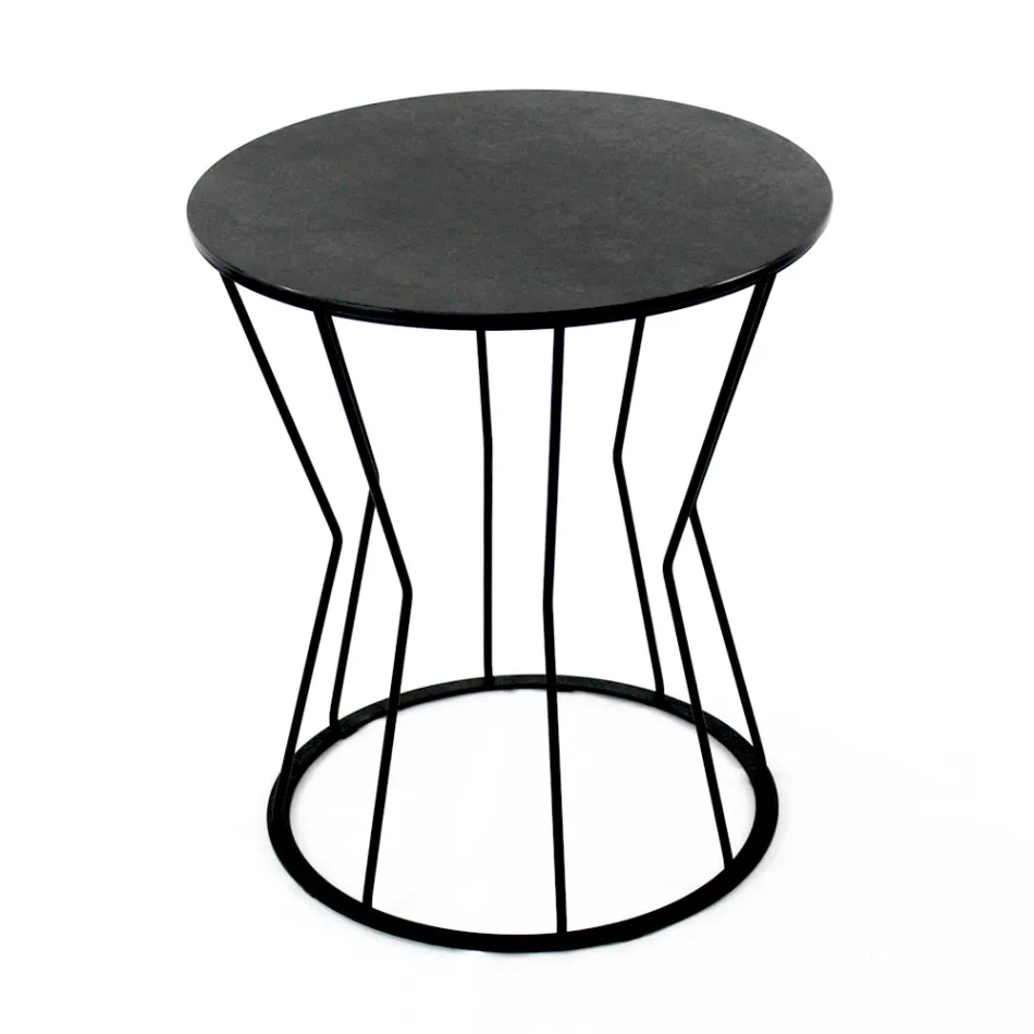 Round Coffee Table with Steel Base and Stoneware Top Made in Italy - Alisea Viadurini