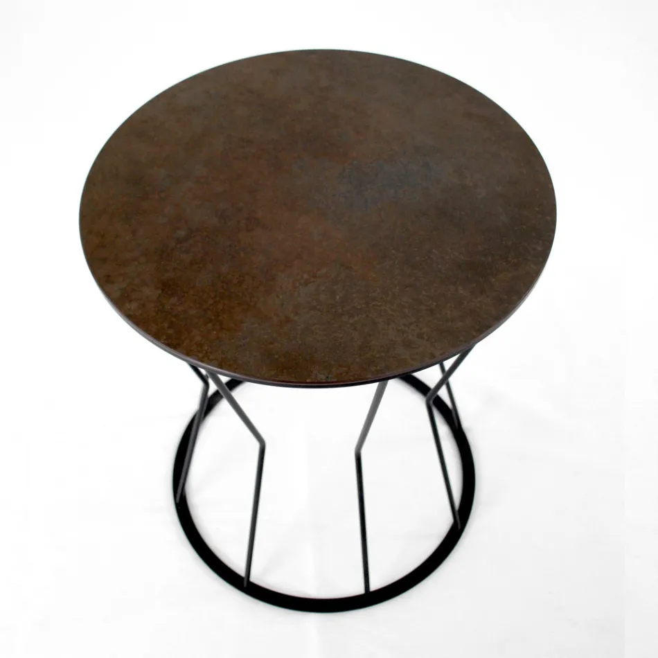 Round Coffee Table with Steel Base and Stoneware Top Made in Italy - Alisea Viadurini