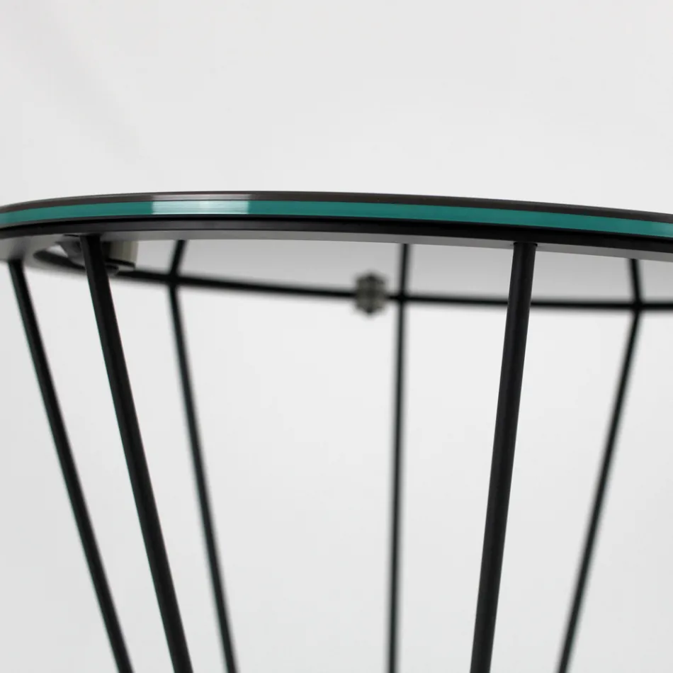 Round Coffee Table with Steel Base and Stoneware Top Made in Italy - Alisea Viadurini