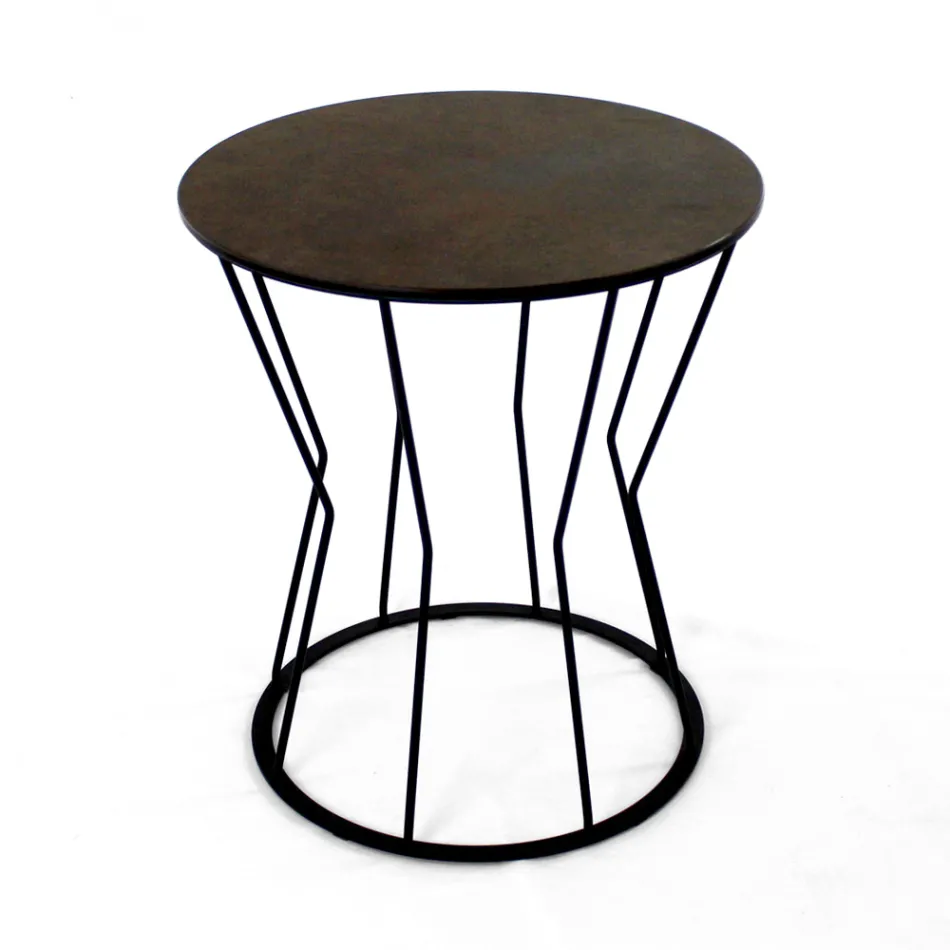 Round Coffee Table with Steel Base and Stoneware Top Made in Italy - Alisea Viadurini