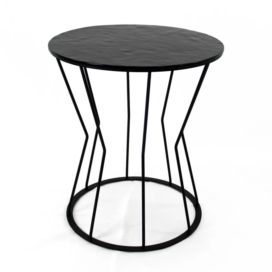 Round Coffee Table with Steel Base and Glass Top Made in Italy - Alisea Viadurini