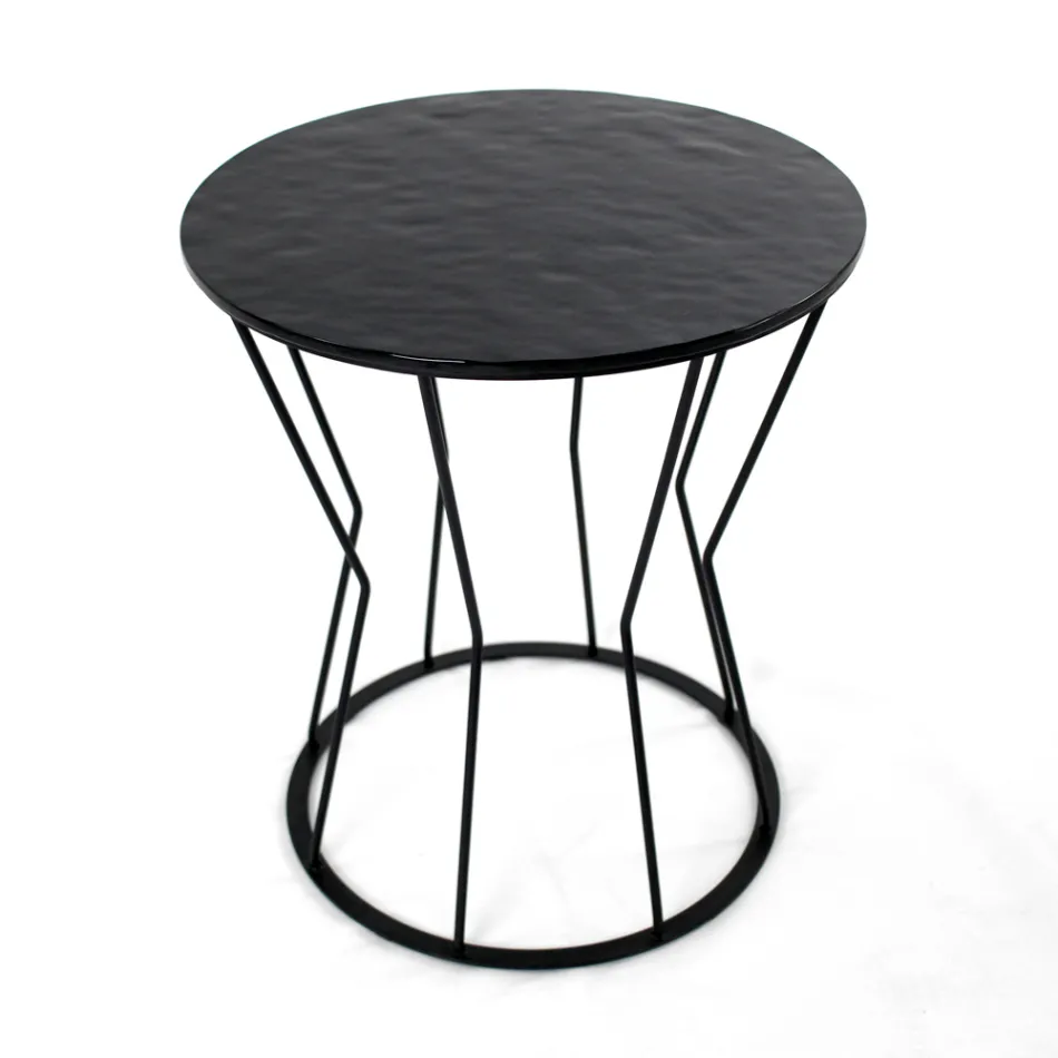 Round Coffee Table with Steel Base and Glass Top Made in Italy - Alisea Viadurini