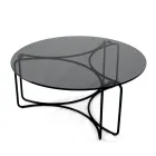 Round Glass Coffee Table with 3 Crescent Base Made in Italy - Arepa Viadurini