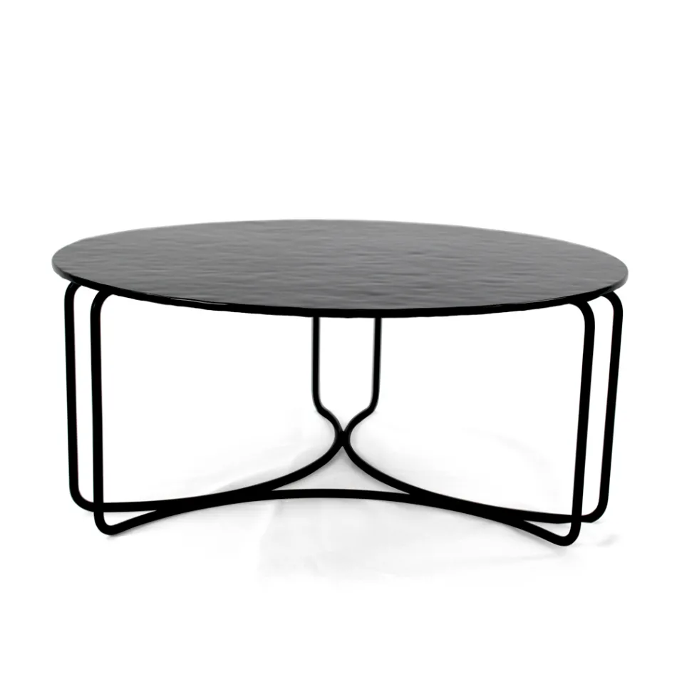 Round Glass Coffee Table with 3 Crescent Base Made in Italy - Arepa Viadurini