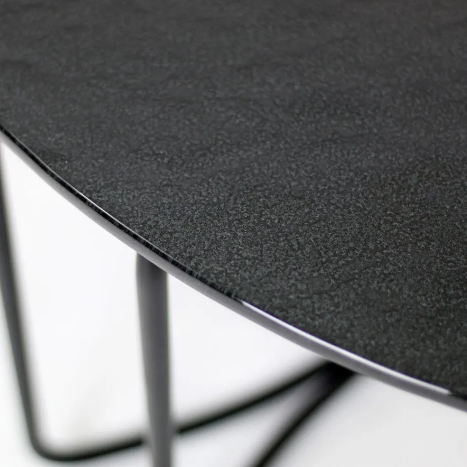 Round Glass Coffee Table with 3 Crescent Base Made in Italy - Arepa Viadurini