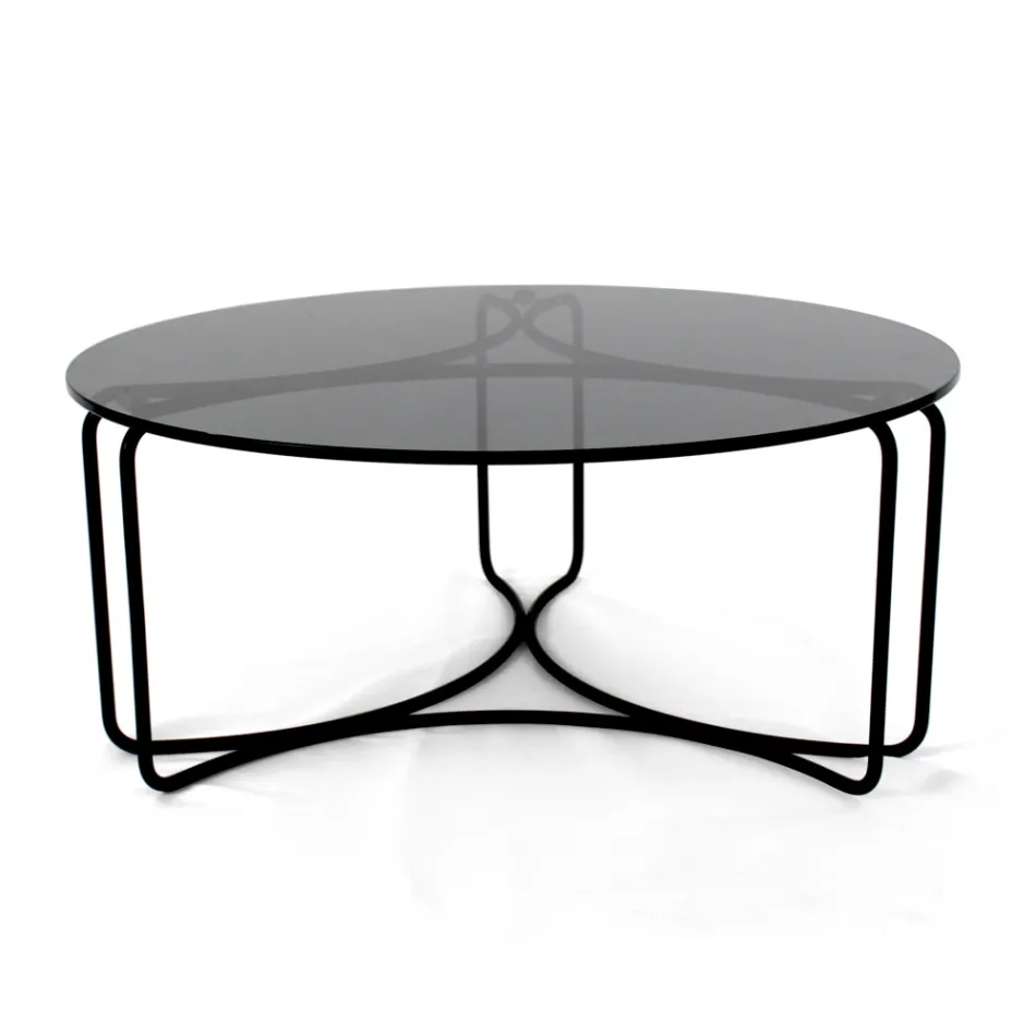 Round Glass Coffee Table with 3 Crescent Base Made in Italy - Arepa Viadurini