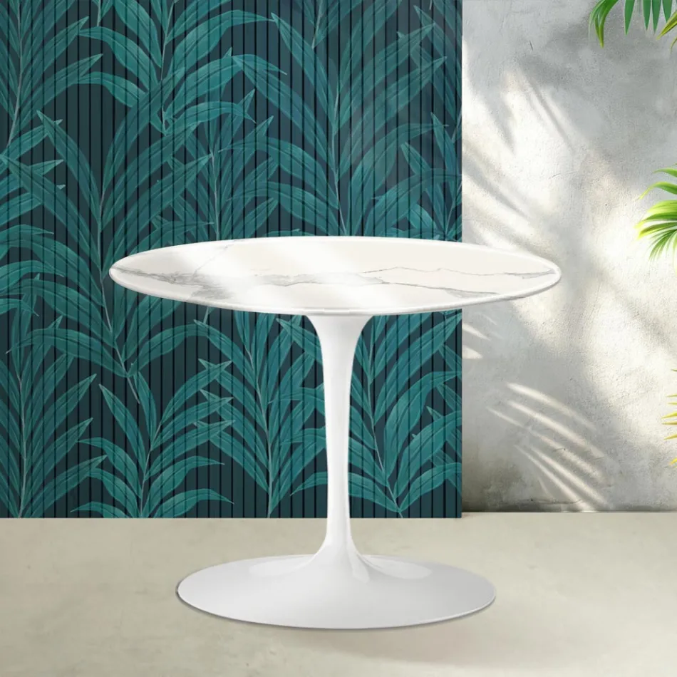 Saarinen Tulip Round Coffee Table H 41 cm in Glossy Statuario Florim Ceramic - Scarlet Viadurini