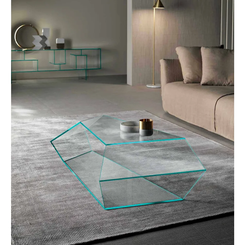 Shaped Coffee Table in Extralight or Smoked Glass Made in Italy - Neok Viadurini