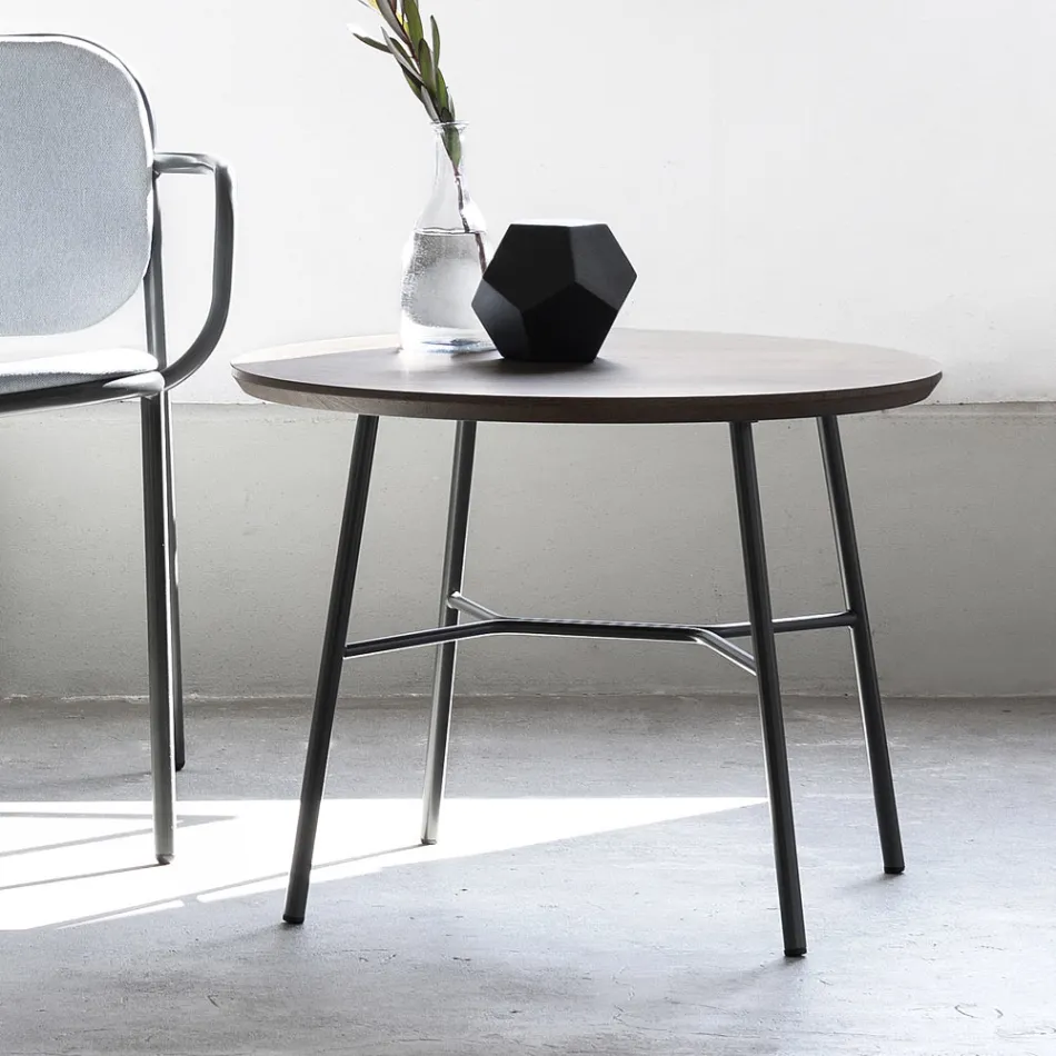 Coffee Table with Round Solid Wood Top Made in Italy - Makino Viadurini