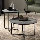 Round Coffee Table in Marble Effect Glass Made in Italy - Miguel Viadurini