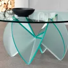 Lounge Coffee Table with Transparent Glass Flower and Acid Base 3 Sizes - Fiorella Viadurini