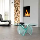 Lounge Coffee Table with Transparent Glass Flower and Acid Base 3 Sizes - Fiorella Viadurini