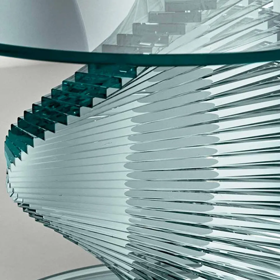 Lounge Coffee Table in Transparent Spiral Glass and Rotating Base - Spirulo Viadurini
