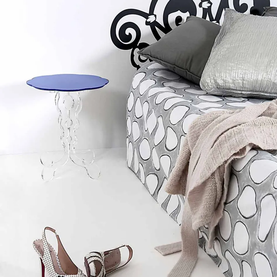 Round blue coffee table diameter 36 cm modern design Janis, made in Italy Viadurini