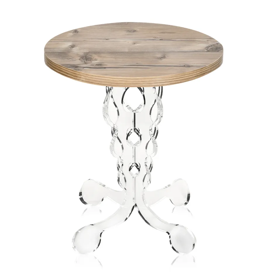 Round Coffee Table in Plexiglass and Oak Top 2 Dimensions - Phosphorus Viadurini