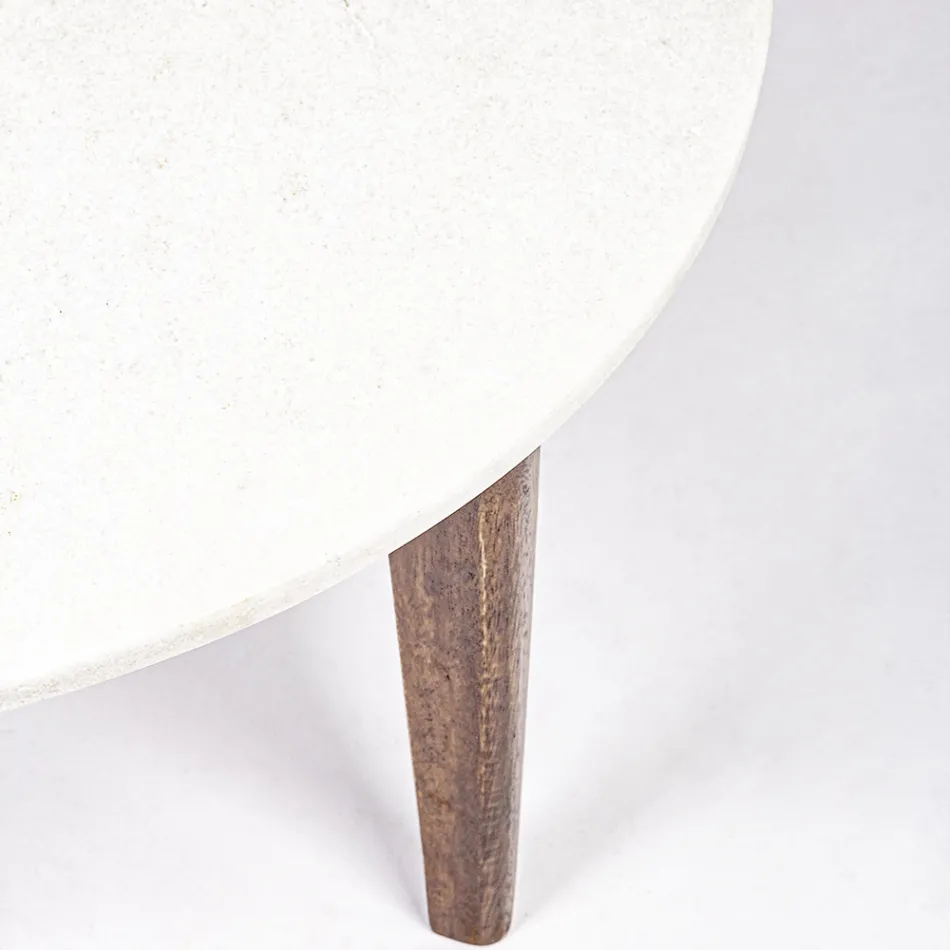 Round Coffee Table for Lounge in Marble and Mango Wood - Desiderio Viadurini
