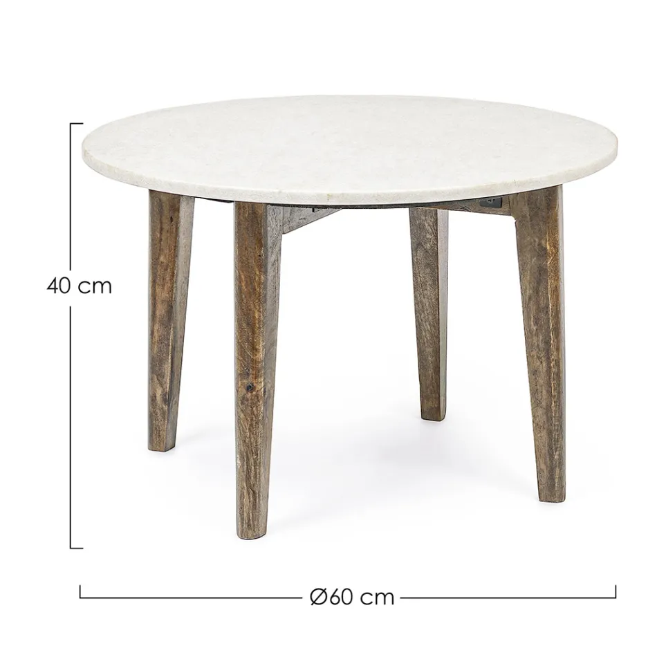 Round Coffee Table for Lounge in Marble and Mango Wood - Desiderio Viadurini