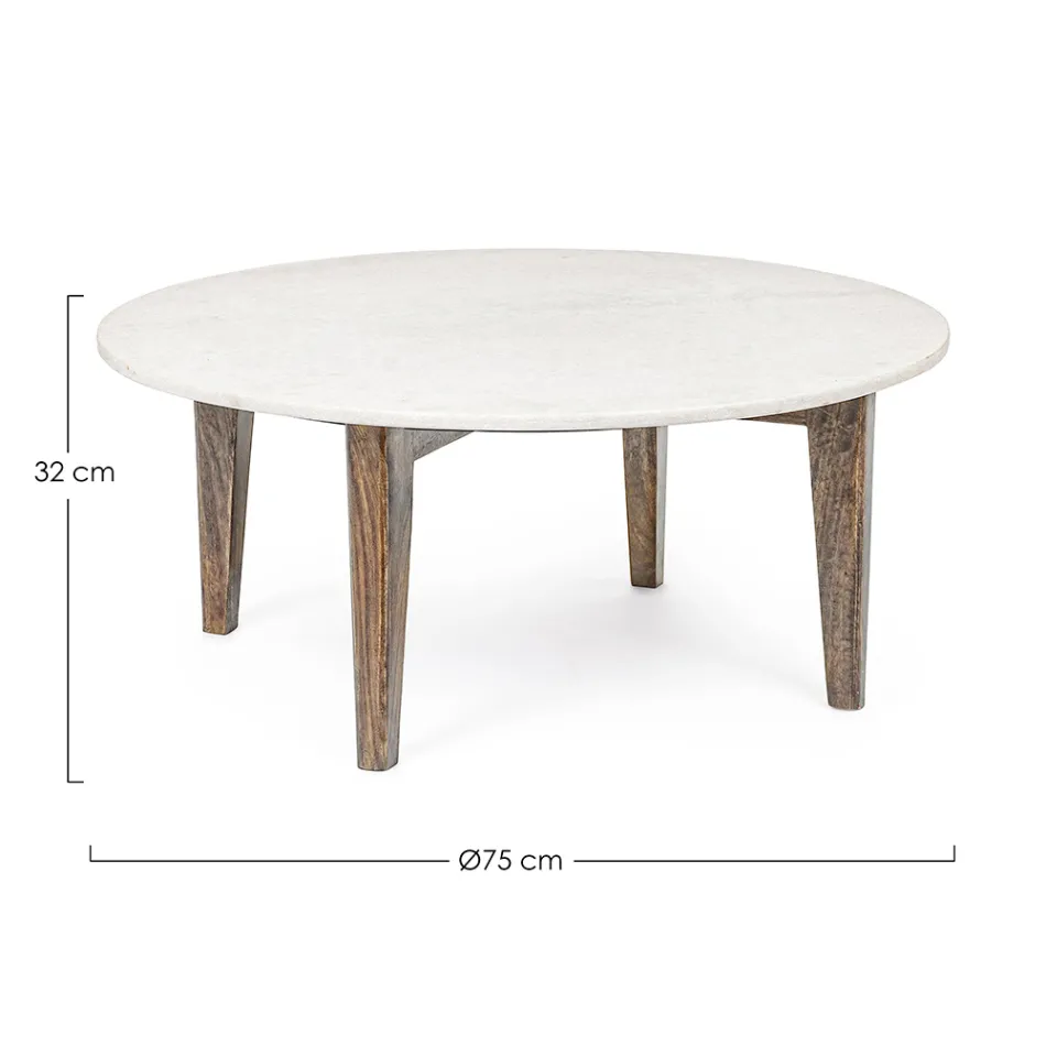 Round Coffee Table for Lounge in Marble and Mango Wood - Desiderio Viadurini