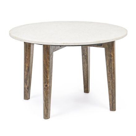 Round Coffee Table for Lounge in Marble and Mango Wood - Desiderio Viadurini