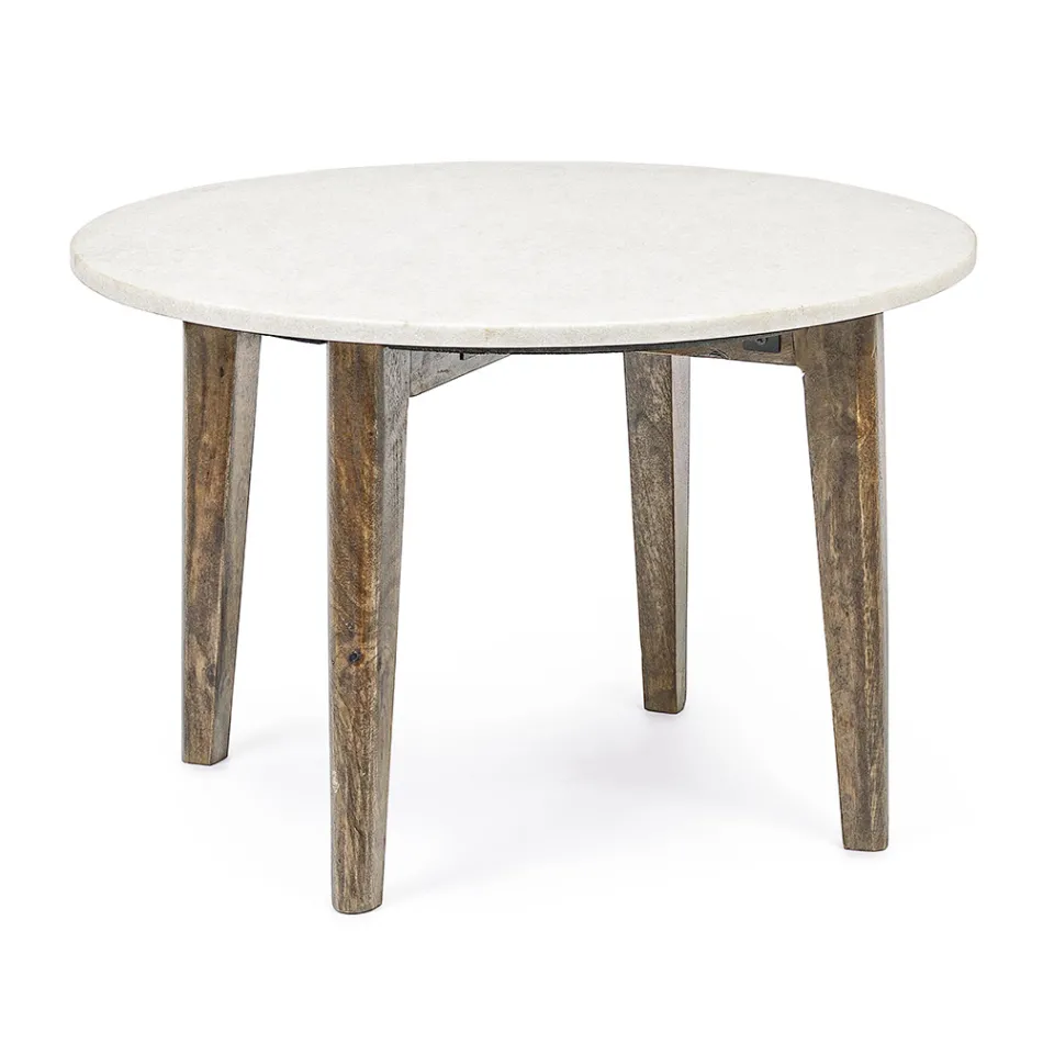 Round Coffee Table for Lounge in Marble and Mango Wood - Desiderio Viadurini