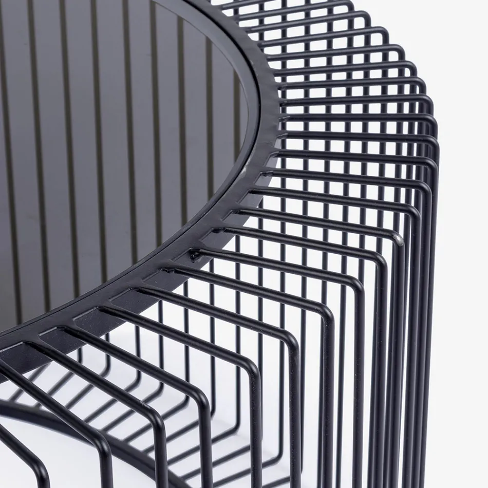 Round Coffee Table in Painted Steel and Tempered Glass - Apuleio Viadurini